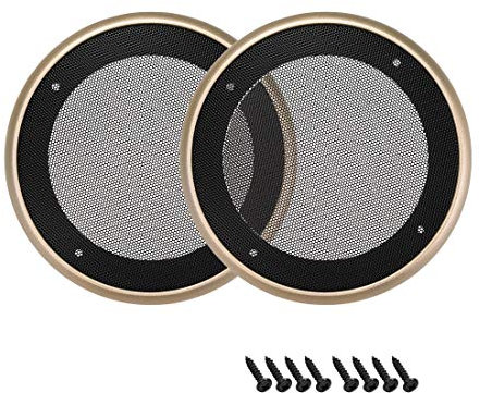 sourcing map 2 Piezas 4 Altavoz Rejilla Malla Decorativa Círculo Woofer Guardia Protector Cubierta Audio Piezas Dorado