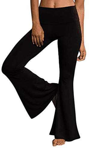 Lazzboy Damen High Elastic Waist Bell-Bottom Hosen Skinny Yoga Freizeithosen Damen große |Business-Hose| Straight Leg | Gummibund(Schwarz,XL)