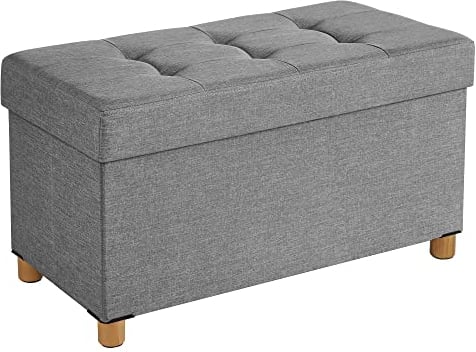 SONGMICS Cassapanca, Pouf Contenitore, Poggiapiedi Pieghevole 38 x 76 x 40 cm, Ottomano con Gambe in Legno, Regge fino a 300 kg, per Soggiorno, Camera da Letto, Dormitorio, Grigio Tortora LSF16GYX