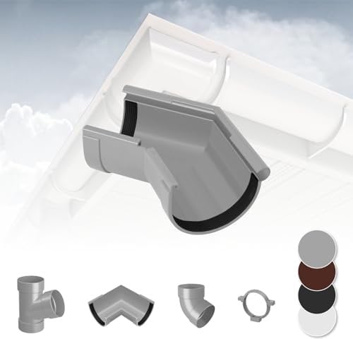 Système de gouttière RAINWAY L (angle de gouttière extérieur 135° gris) - PVC-U plastique en 4 couleurs, recommandé pour les toitures > 100m², pièce d'angle coudée à 135 degrés