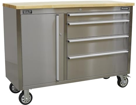 Sealey AP4804SS Mobile - Armadietto porta attrezzi in acciaio INOX, 4 cassetti