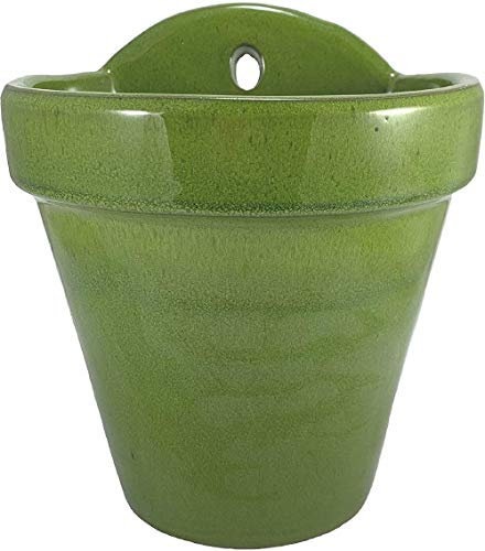Maceta Colgar Pared Barro Esmalte Exterior (22 cms, Verde Claro)