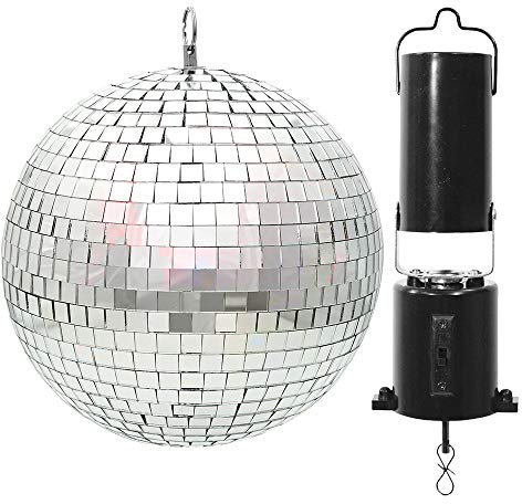 Beamz 20cm Battery Powered Disco Mirror Ball with Rotating Motor, Glitter Effect, Silver Reflective Finish, Hanging Party Decoration for Weddings, Dance Events and DJ Lighting