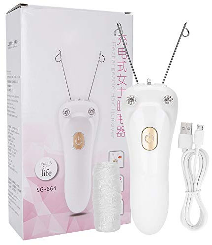 Epilatore Viso USB Ricaricabile per Ascella Bikiniline, Depilatore con Filo di Cotone (Oro) [Host + Cavo USB]