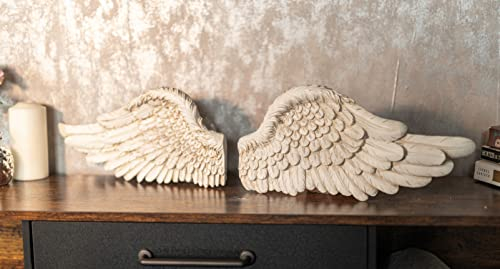 HomeZone Wandskulptur mit Engelsflügeln, Vintage-Stil, groß, Weiß