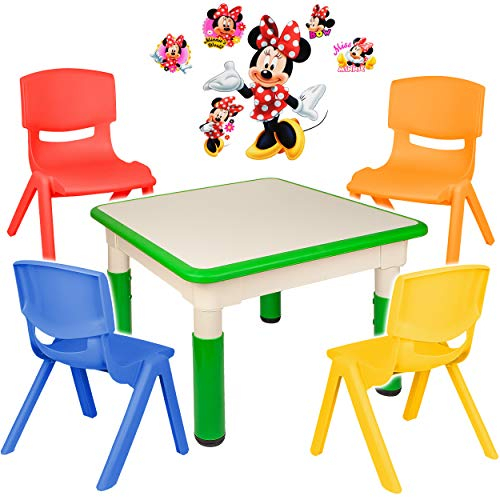 alles-meine.de GmbH Sitzgruppe für Kinder - Tisch + 4 Kinderstühle - Größen & Motiv & Farbwahl - Minnie Mouse/grün - höhenverstellbar - 1 bis 8 Jahre - Plastik - für INNEN & AU..