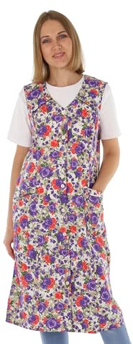 Knopfkittel Baumwolle bunt Kochschürze Hauskleid Kittel Schürze ohne Arm, Farbe:rot, Größe:48