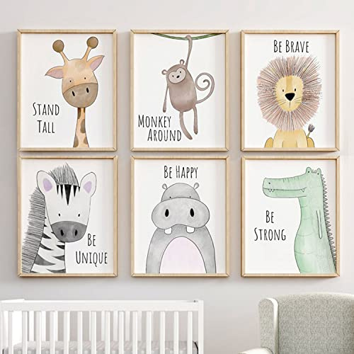 ED-Lumos 6Pcs Wald Tiere Kinderzimmer Babyzimmer Dekoration Gerahmte Bilder & Poster Wandkunst für Jungen Mädchen A4 (ohne Bilderrahmen)