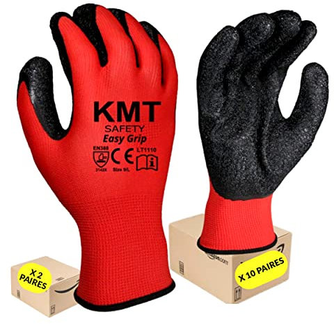 KMT-Solides Arbeitshandschuhe aus Latex, rutschfest, ideal für Handhabung, Gartenarbeit, Heimwerken, Baustellen, Montage, Herren, Damen, Größe 8/M_9/L (2 oder 10 Paar)