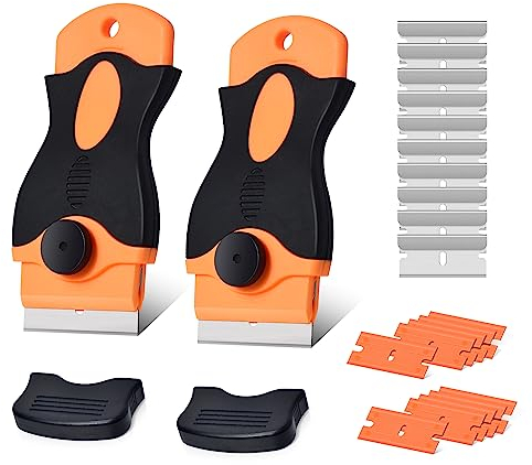 Zanch 2 Stück Ceranfeldschaber mit 20 Metall- & Kunststoffklingen, Multifunktional, Rückstandsfreie Reinigung, Glasschaber für hartnäckige Verschmutzungen auf Ceranfeld, Glas und Anderen Oberflächen