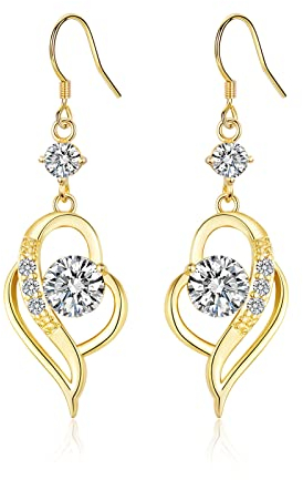 Damen Ohrringe Gold Hängend Lange 5A Zirkonia 14k Gold Ohrstecker für Freundin Mutter Frau Tochter Geburtstag Valentinstag Geschenke