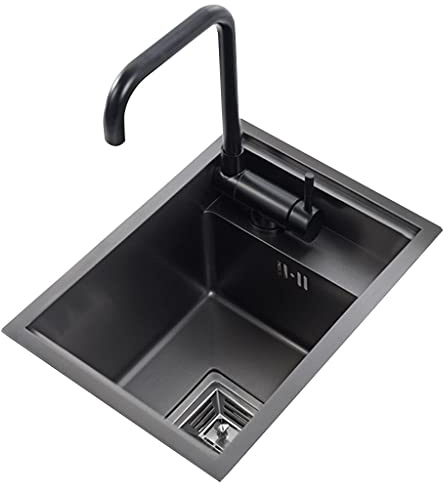 Mini Fregadero De Barra Negra Oculto De Acero Inoxidable - Pequeño De Un Solo Seno, Invisible para Balcón, Empotrado (Color: Negro, Tamaño: 30 * 45 * 23cm)