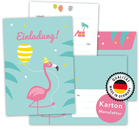 Decento® Einladung Geburtstag Flamingo - 8 Karten mit Umschlag für Mädchen - niedlicher Kindergeburtstag - Einladungskarten für Kinder zum Ausfüllen und Beschriften