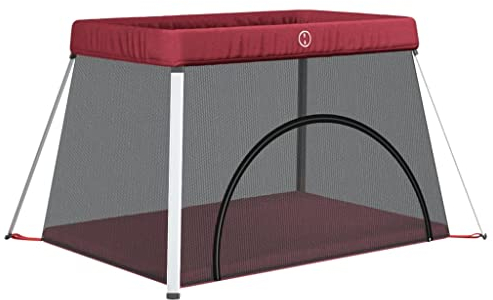 vidaXL Baby Laufstall mit Matratze Faltbar Reisebett Laufgitter Schutzgitter Absperrgitter Krabbelgitter Spielstall Babybett Rot Leinenstoff