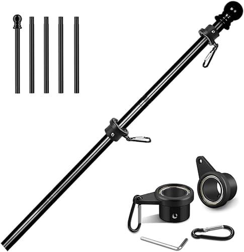 evertoco 1.8 m schwarzer Fahnenmast für Haus, dicker Edelstahl-Fahnenmast für den Außenbereich, mit verhedderungsfreier Aluminiumlegierung, wetterbeständig, 2.5 cm OD Fahnenmast für Wohn- und Gewerbe