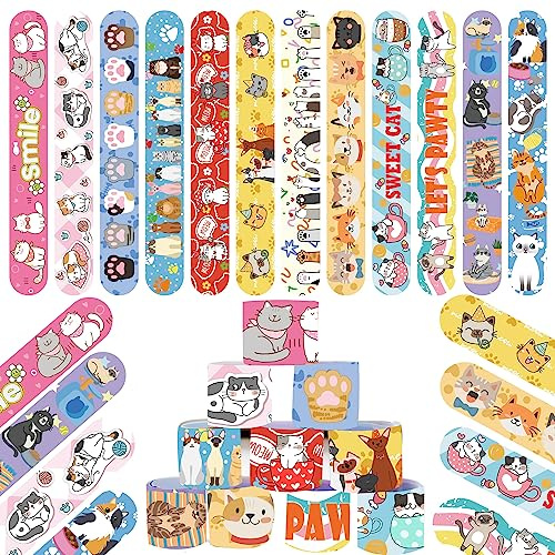Yrmysrx 48 Stück Katzenthema Slap Armbänder Party Favors, Haustier Katze Party Armbänder für Kinder Haustier Thema Party Geburtstag Supplies Dekorationen Karneval Preise Anzug Klassenzimmer