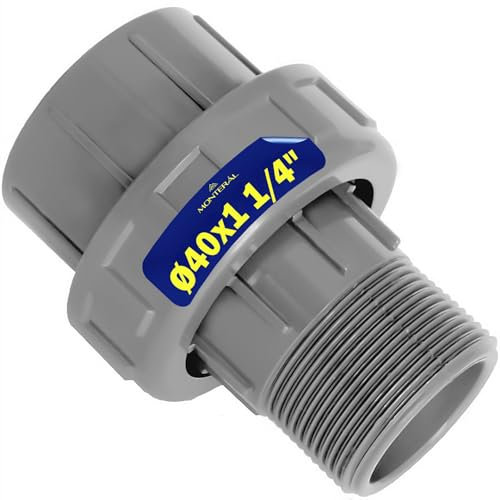 Manguito Desmontable PVC U Ø 40 mm x 1 1/4” Consta de 3 Partes - Tiene una Conexión de Cola y Rosca Macho - Garantía de 10 Años - MONTERAL