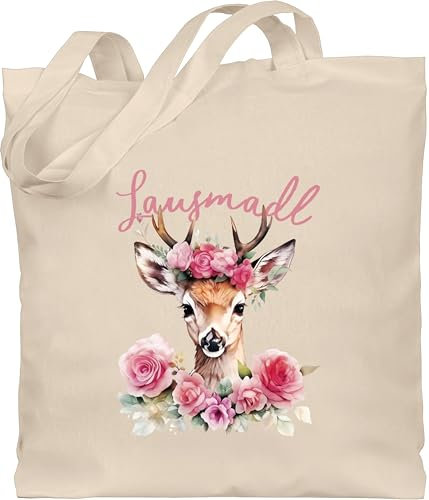 Baumwolltasche - Kompatibel mit Oktoberfest Tasche - Lausmadl Reh Geweih - Lausemädchen Freches Mädchen Lausmädchen Lousy Girl - Unisize - Naturweiß - trachten bayerisch bayrisches bayerische
