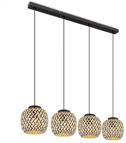 INNOVATE LED Pendelleuchte schwarz Bambus Pendelleuchte Esstisch Lampen hängend LED Hängelampe Wohnzimmer 4x E27 Hängeleuchten & Pendelleuchten Hängeleuchte schwarz 4 flammig Bambus Lampe Korb