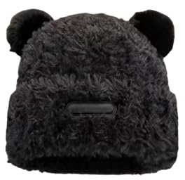Niedliche Fuzzy-Bären-Mütze, Hautfreundliche Plüsch-Beanie Mit Ohren für Frauen (Black, One Size)