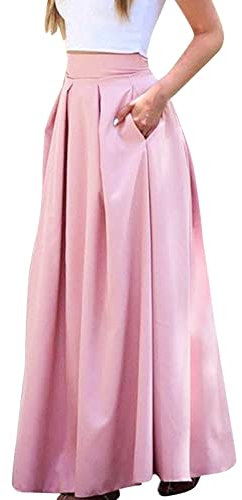 Gonna a pieghe da donna per lavoro, casual, lunga e larga, elastica in vita, per donna, sexy, lunga, elegante, con cintura, linea ad A, gonna a pieghe, 4-0110A-rosa, S