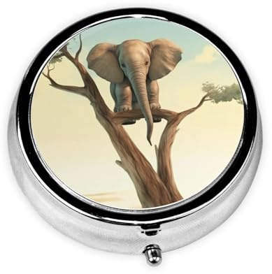 Pillendose mit 3 Fächern, Reise-Pillen-Organizer, tragbar, wasserdicht, kleiner Elefant auf Baum, Pillendose für Tasche oder Geldbörse
