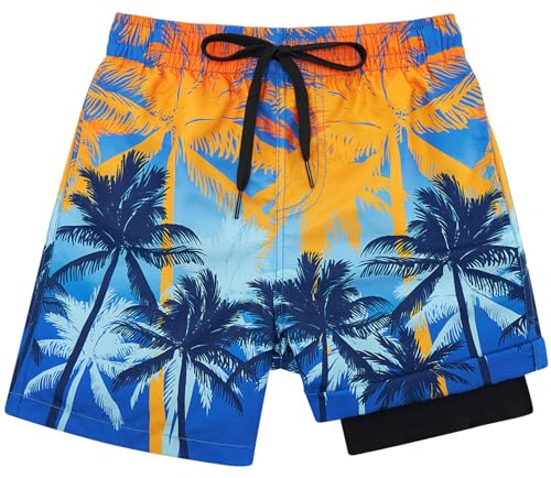 Kids4ever Short de Bain pour garçon à séchage Rapide avec Doublure de Compression Anti-frottement Short de Bain Style hawaïen 10-12 Ans