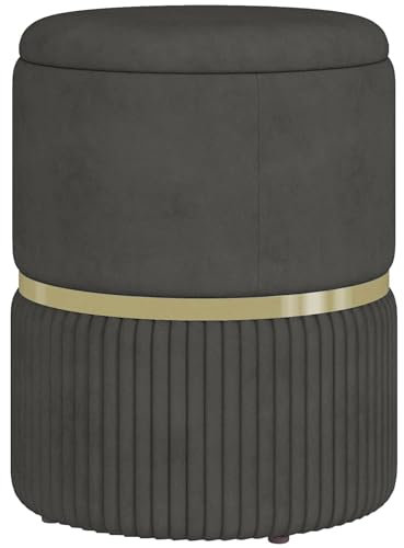 HOMCOM Pouf Tabouret Repose-Pied, Coffre de Rangement, en Velours côtelé, Design Moderne, 36 x 36 x 44 cm, pour Salon, Chambre, Gris