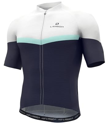 LAMEDA Radtrikot Herren Kurzarm Sommer MTB Rennrad Trikot Fahrradtrikot Atmungsaktive Schnell Trocknen Elastische Fahrrad Short Sleeve Jersey für Radsport Sport Blau&Weiß 3XL