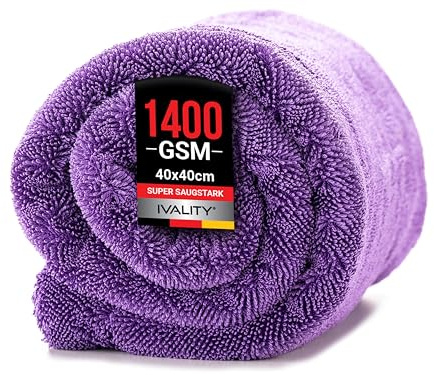 Ivality® Auto Trockentuch Klein 40x40 cm – 1400 GSM Ultra Saugstarke Mikrofasertücher für Autopflege und Motorrad, Fusselfreies, Lack-schonendes Twisted Towel Microfasertuch