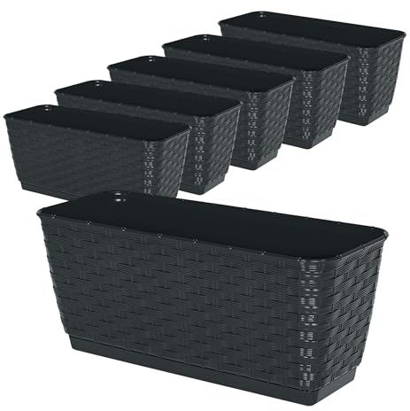 Spetebo Balkon Blumenkasten mit Halterung und Bewässerungssystem - 6 Stück in 40 cm - Kunststoff Geländer Pflanztopf in anthrazit - Pflanzkasten Blumentopf zum Einhängen mit Bewässerungsboden