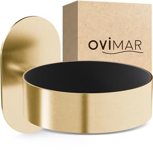 ovimar Haartrocknerhalter Godalen | Edelstahl | Gold | mit Wandmontage ohne Bohren | mit Fönpolsterung | zum Kleben | Föhn Halterung im Badezimmer | | perfektes Bad Zubehör