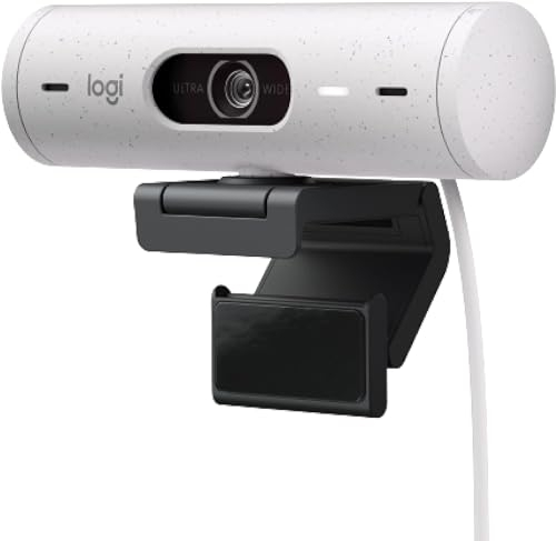 Logitech Brio 500 - Cámara Web Full HD con corrección automática de luz, Modo de visualización, Cubierta de privacidad de cámara Web, Zoom, Cable USB-C, Color Blanco