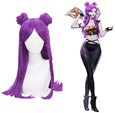 HBYLEE -Wig for cosplay biamoxer lol kda ahri akali kaisa evelynn cosplay pelucas mujeres lila marrón peluca resistente al calor kaisa