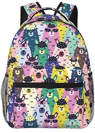 iftoday Lustiger farbenfroher Alpaka-Muster, leichter Laptop-Rucksack für Damen und Herren, College, Büchertasche, lässiger Tagesrucksack, Reisetasche, mehrfarbig09, One size