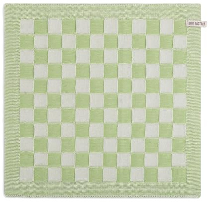 KNIT FACTORY - Küchentuch Block - Ecru/Spring Green - 50x50 cm | Gestricktes Küchentuch - Handtuch Küche - Küchentextilien - Küchenhandtuch aus Baumwolle - Spülhandtuch - Blockmuster