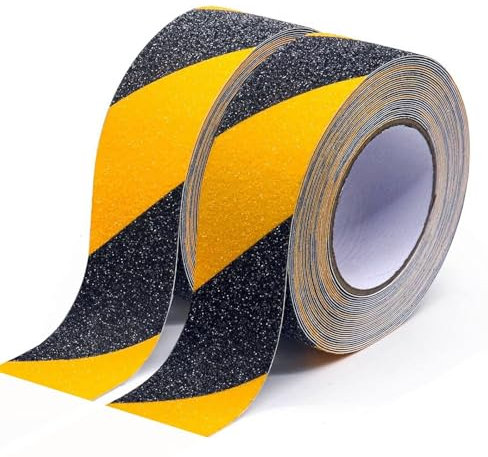 Antirutsch Streifen,2 Rollen von 50mmx10m, schwarz-gelb, rutschhemmendes klebeband grip tape für für rutschfeste Treppenstufen im Innen- und Außenbereich