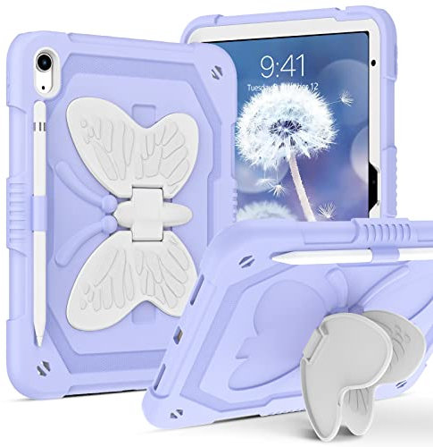 YINLAI for iPad 10th Generation /11th Generation (2022/2025) Case Two Layer Bumper Shockproof Butterfly stand Protective Full Body Kid Cover Case for iPad 11th (11)/10th (10.9) Gen, Purple