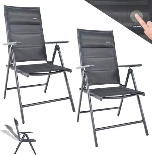 GARMIO® Gartenstuhl Florenz Anthrazitgrau, 7-Fach verstellbar, klappbar, inkl. höhenverstellbares Nackenkissen, für Terrasse oder Garten, 2er Set