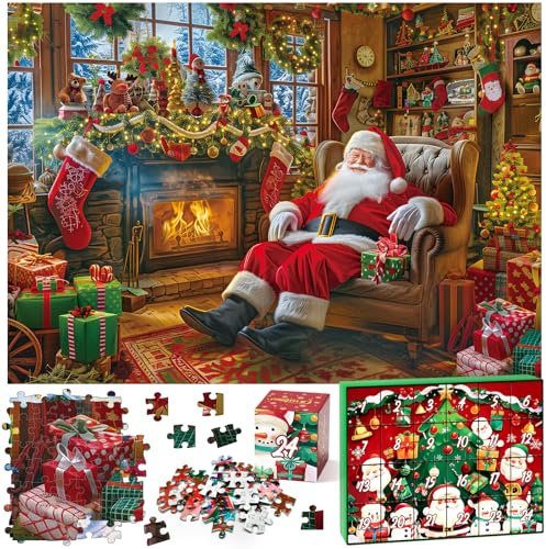 Advent Calendar Puzzle Christmas Countdown Jigsaw Puzzles 2024 Santa's Puzzles 1008 Pieces Puzzles for Adults Teens Kids Home Decor Christmas Gifts 2024