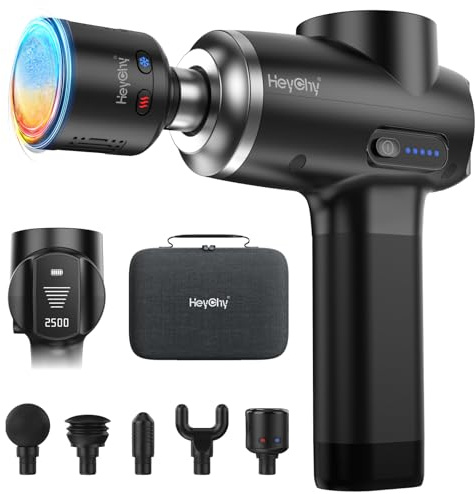 HEYCHY Massage Gun Deep Tissue, 5 Heads Muscle Massager with Heat and Cold