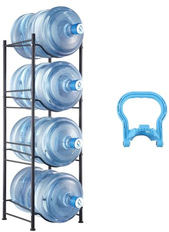 VEVOR 4 Tiers Water Jug Holder, 5 Gallon Water Bottle Holder, Single Row Water Bottle Rack for 4 Bottles, Heavy Duty Water Jug Rack for Kitchen, Office, Living Room, Black