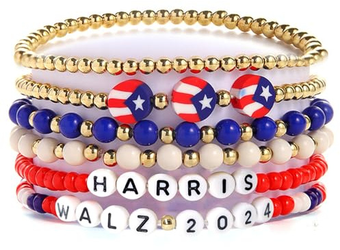 PQJSJDR Kamala Harris 2024 Armbänder, 6er Set Kamala Harris Präsident Kampagne Armbänder, WALZ Armbänder WALZ Kampagne Merch für Präsidenten Wahlunterstützung Merchandise Armband für Frauen Männer