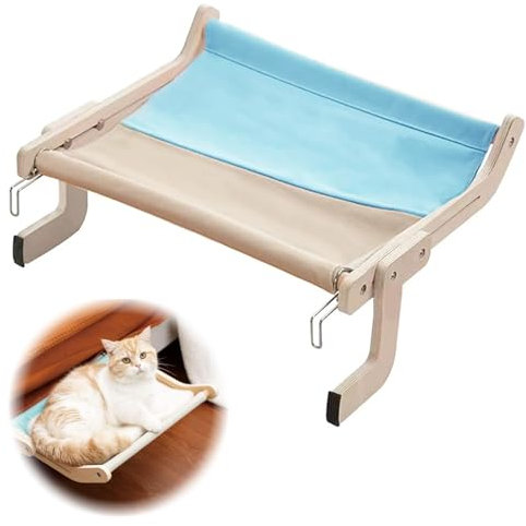 Hamaca para Gatos para Ventana, Hamaca para Gatos, Hamaca Ajustable, Hamaca para Gatos, Ventana para Gatos, Rama de Escalada, Cama Colgante para Gatos, Gris y Azul (44,5 x 36 x 16 cm)