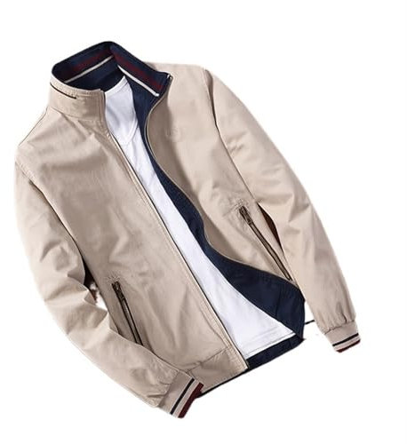 Veste coupe-vent en coton avec fermeture éclair pour homme - Coupe ajustée - Double face - Beige - Taille M
