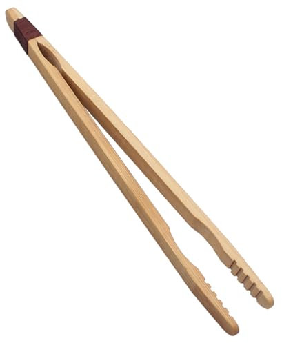 Pinces Bambou,Pince Bambou de enveloppée corde, Pince Bambou Cuisson,Pince bois grille-pain,Pinces à toast bambou,Réutilisables,Pince à bifteck,pour Cuisine,Restaurant,Pince à Thé,20.8cm,1 pièce