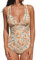 CUPSHE Women Swimming Costume Tummy Control One Piece Swimsuits Deep V Neck Double Straps Crisscross Back Tie Bathing Suits Beige/Floral M