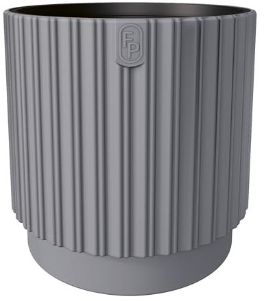 DIKEL Blumentopf rund Ø 40 cm Höhe 40 cm | Übertopf aus hochwertigem Kunststoff | Pflanztopf für Innen und draußen | Blumentöpfe mit Einsatz im modernen minimalistischen Stil | Platin