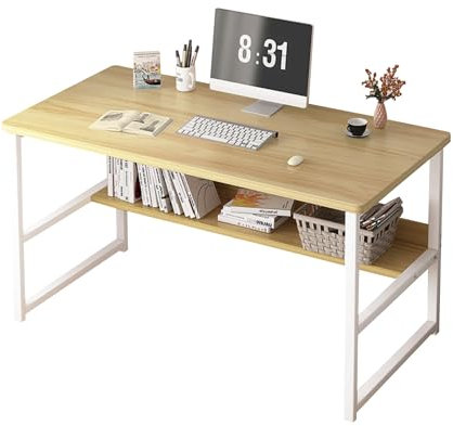 XOKOTAKI Escritorio para Ordenador, Oficina, Habitación o Estudio - Mesa de Tablón de Aglomerado y Melamina de Madera y Acero - Para PC y Hogar - 100x45x72 cm