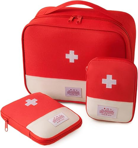 Flycppo First Aid Bag,Medikament Tasche,3 Stücke Erste Hilfe Tasche Leer,Reiseapotheke Tasche,Leer Notfalltasche,Medizinische Notfalltasche,Medizintasche Wasserdicht für Zuhause,Büro,Outdoor,Reisen